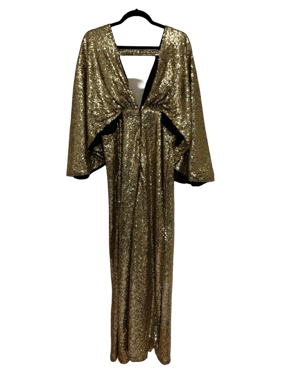 NEW BABEYOND Scoop Neck Sheer Angel Sleeve Maxi Dress Gold Sequin - Size 2X - Picture 3 of 14
